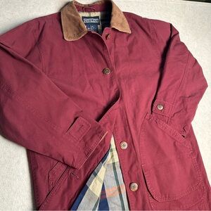 Lands' End Women's Medium Barn Chore Coat Jacket Corduroy Collar Plaid Lined